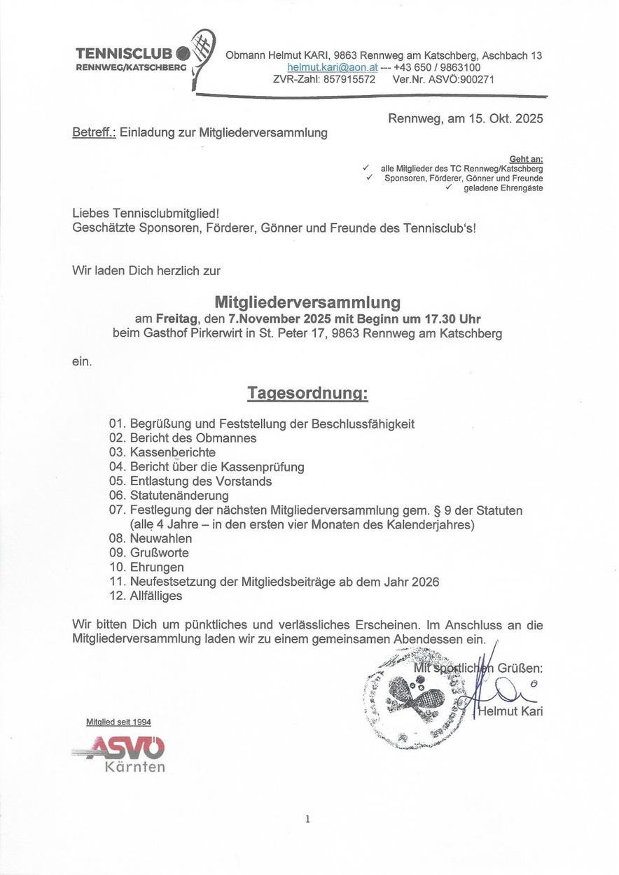MITGLIEDERVERSAMMLUNG - EINLADUNG