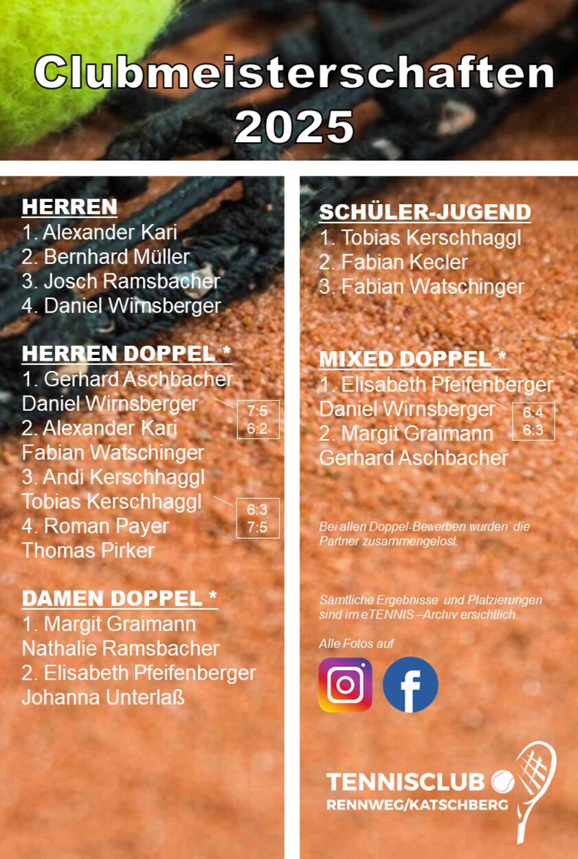 CLUBMEISTERSCHAFTEN 2025 --- unsere Sieger